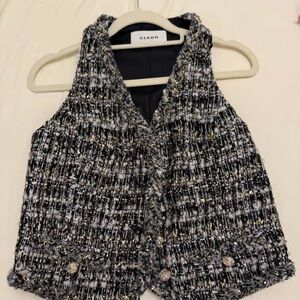 cleon Tweed Button-Front Vest in Black-Green